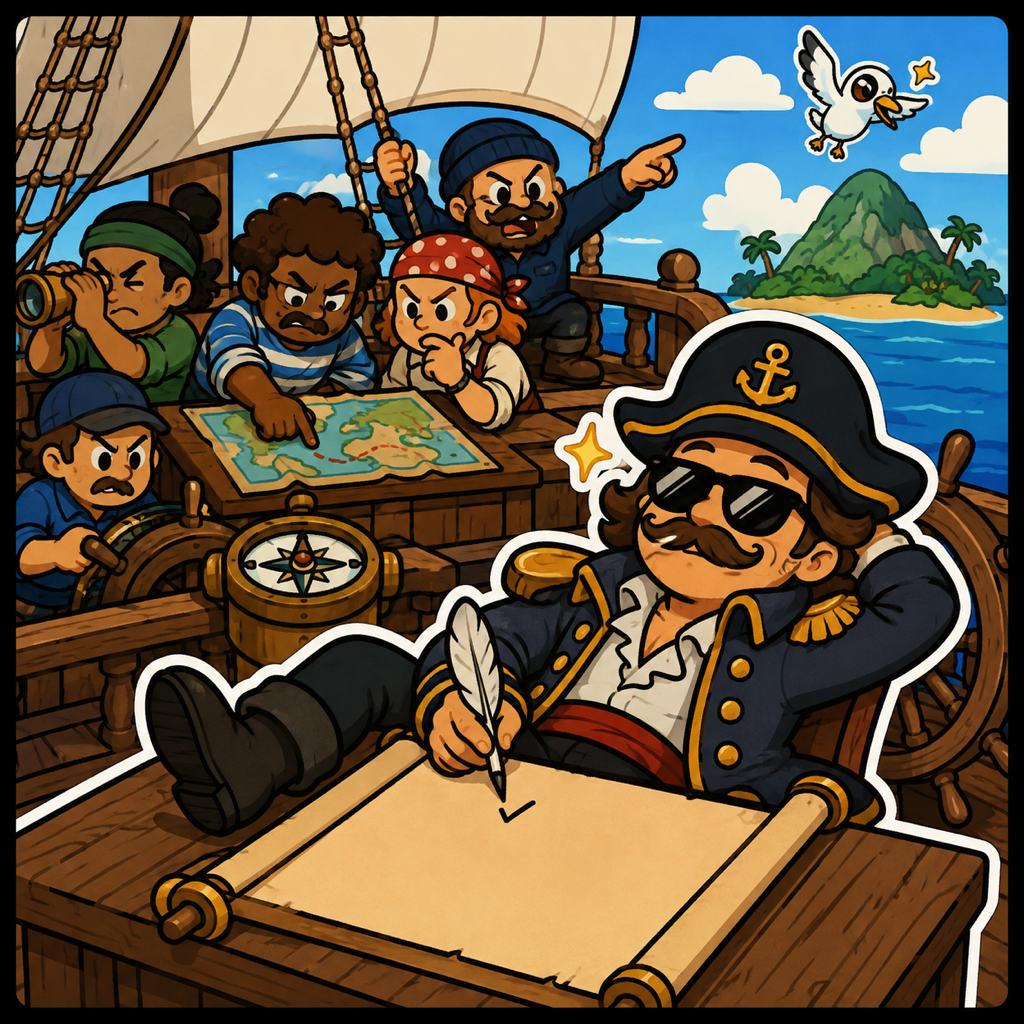 키 잡고 "도착함" 한 줄 적은 선장